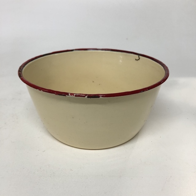 BOWL, Enamel Cream w Red Rim - Small